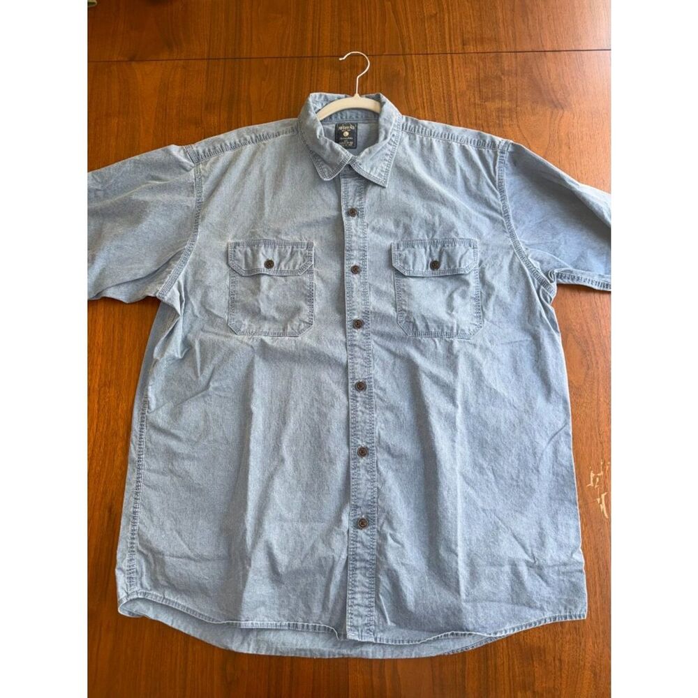 RedHead Men's Short Sleeve Blue Button-Down Work Shirt - Size Large
